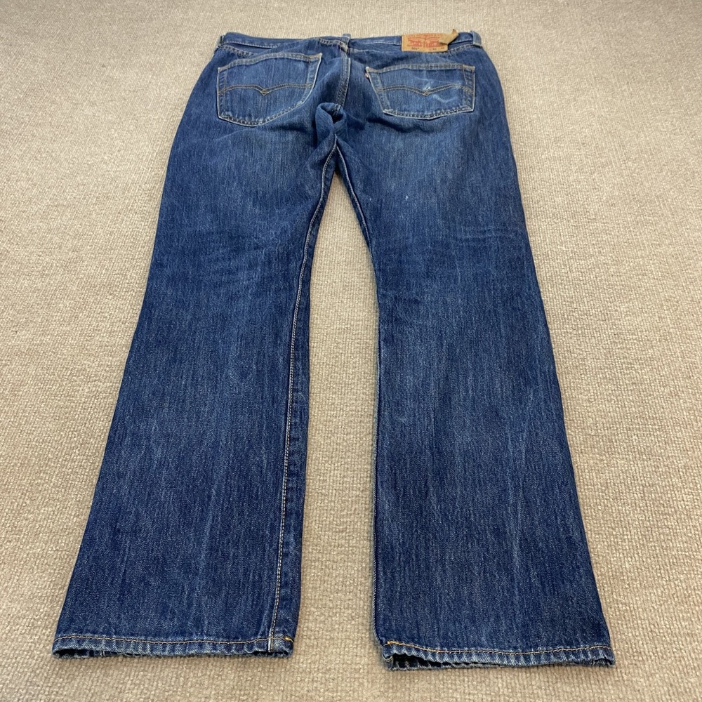 Levis 501 Jeans Mens 33 Fits 34x32 Blue Straight Cotton Denim Distressed